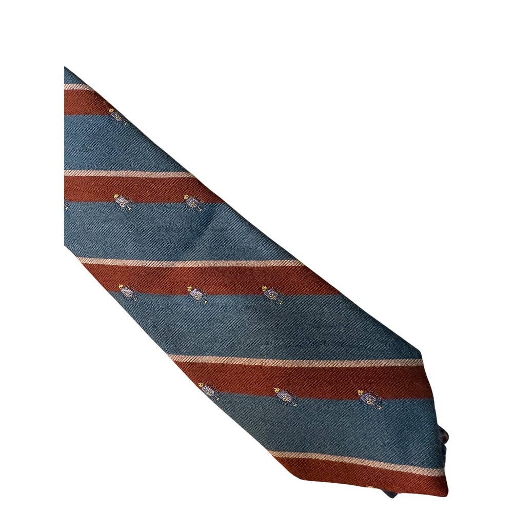 Briar Mens Necktie Blue Burgundy Repp Stripe Crest Silk Blend Hand Fashioned